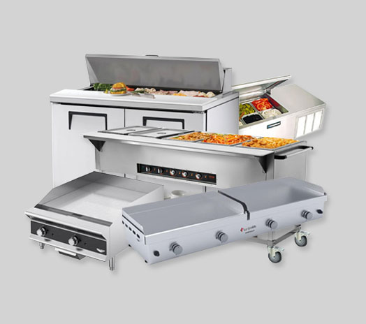 Selection of commercial catering equipment, including food warmers and prep stations for large-scale food service.