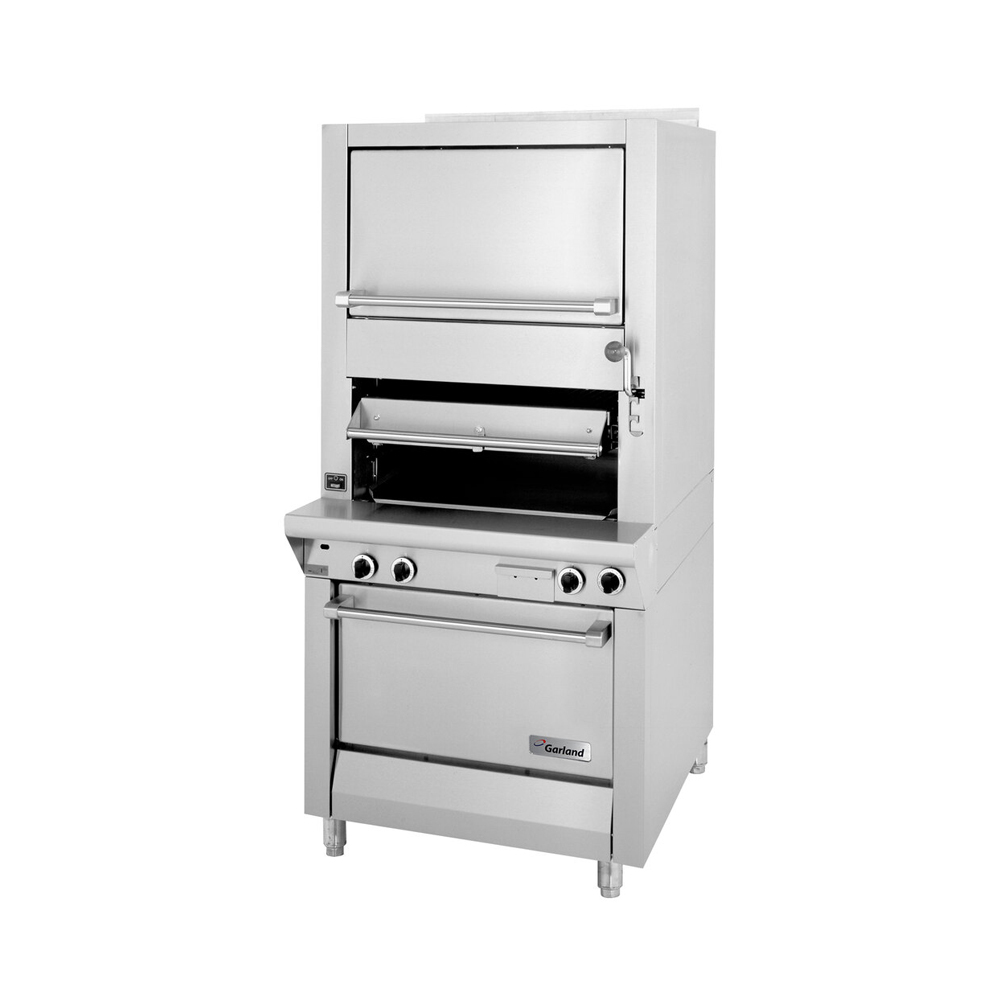 Stainless steel upright broiler, designed for high-heat grilling and broiling in a commercial kitchen.